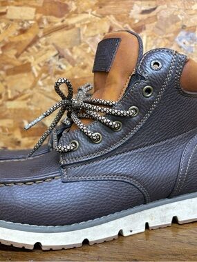 Levi's Dark Brown Leather Moc Toe Boots with Tan Collar